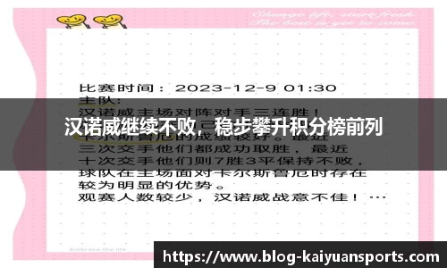 汉诺威继续不败，稳步攀升积分榜前列