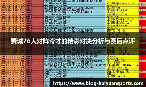 费城76人对阵奇才的精彩对决分析与赛后点评